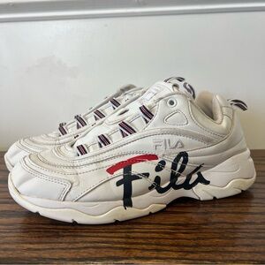 Fila Disruptor II Ray Script White Platform Sneakers Size 9.5 No Laces Y2K 90s